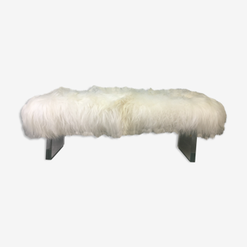 White Real Sheepskin Acrylic Hooves Bench Ottoman Bedside