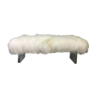 White Real Sheepskin Acrylic Hooves Bench Ottoman Bedside