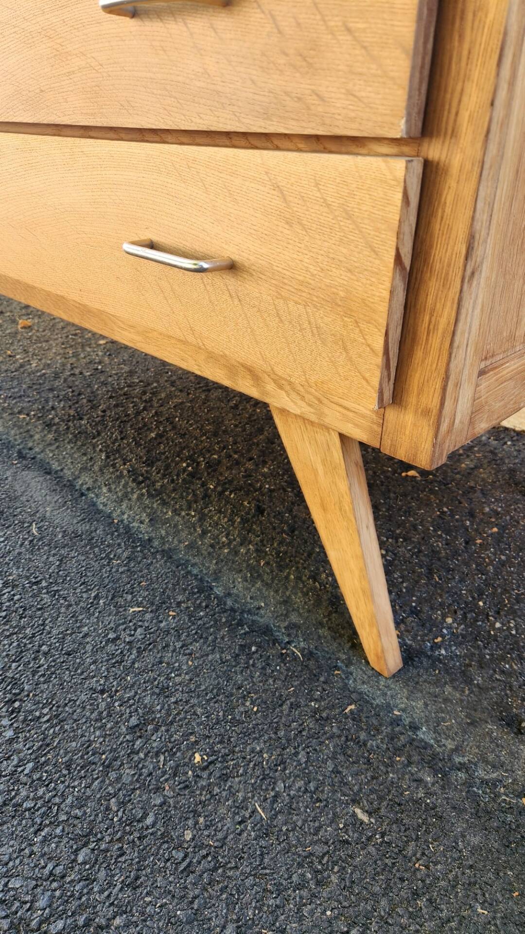 Superbe commode vintage rétro en bois 4 tiroirs pied compas style anné