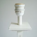 Lampe design en bois patiné avec son abat-jour en toile de Jouy