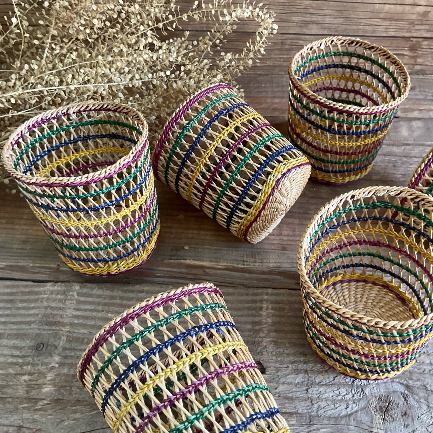 6 vintage glass holder baskets