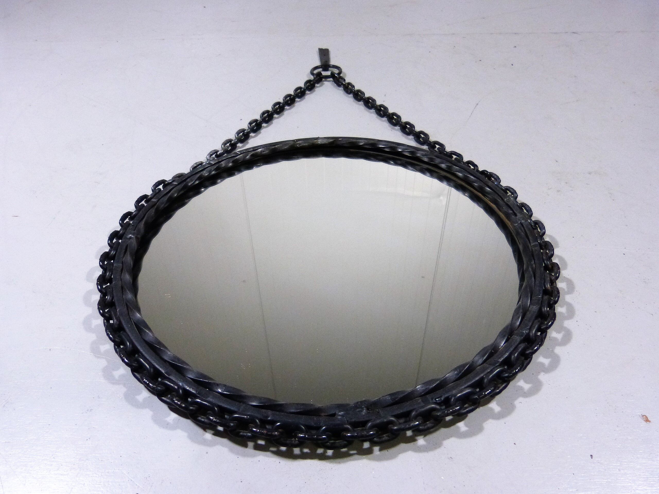 1960's Vintage Wrought Iron Chain Mirror