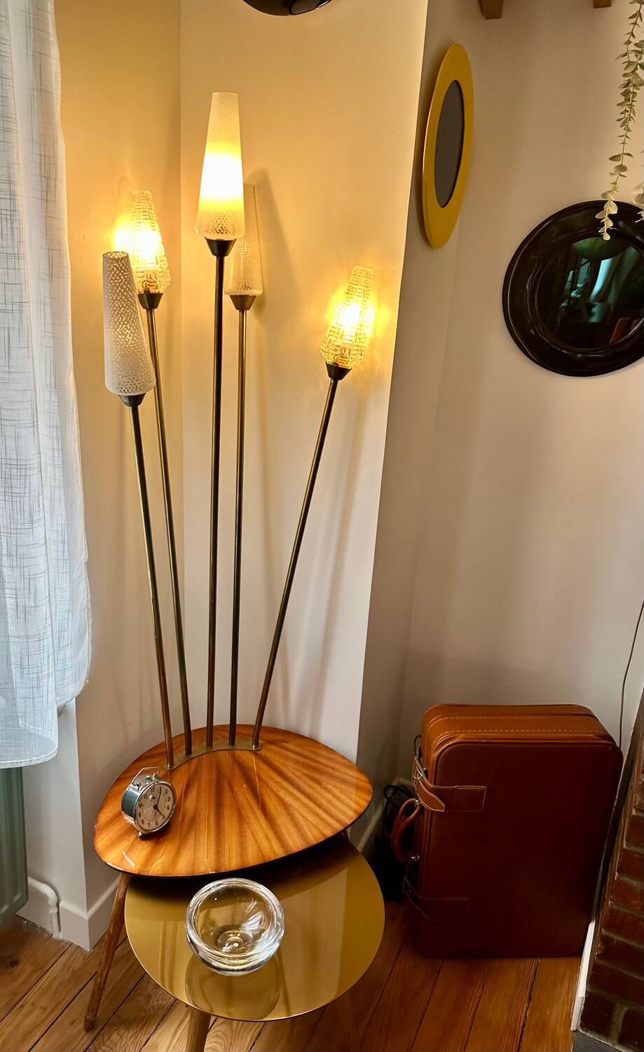 Vintage floor lamp with wooden shelf 50'