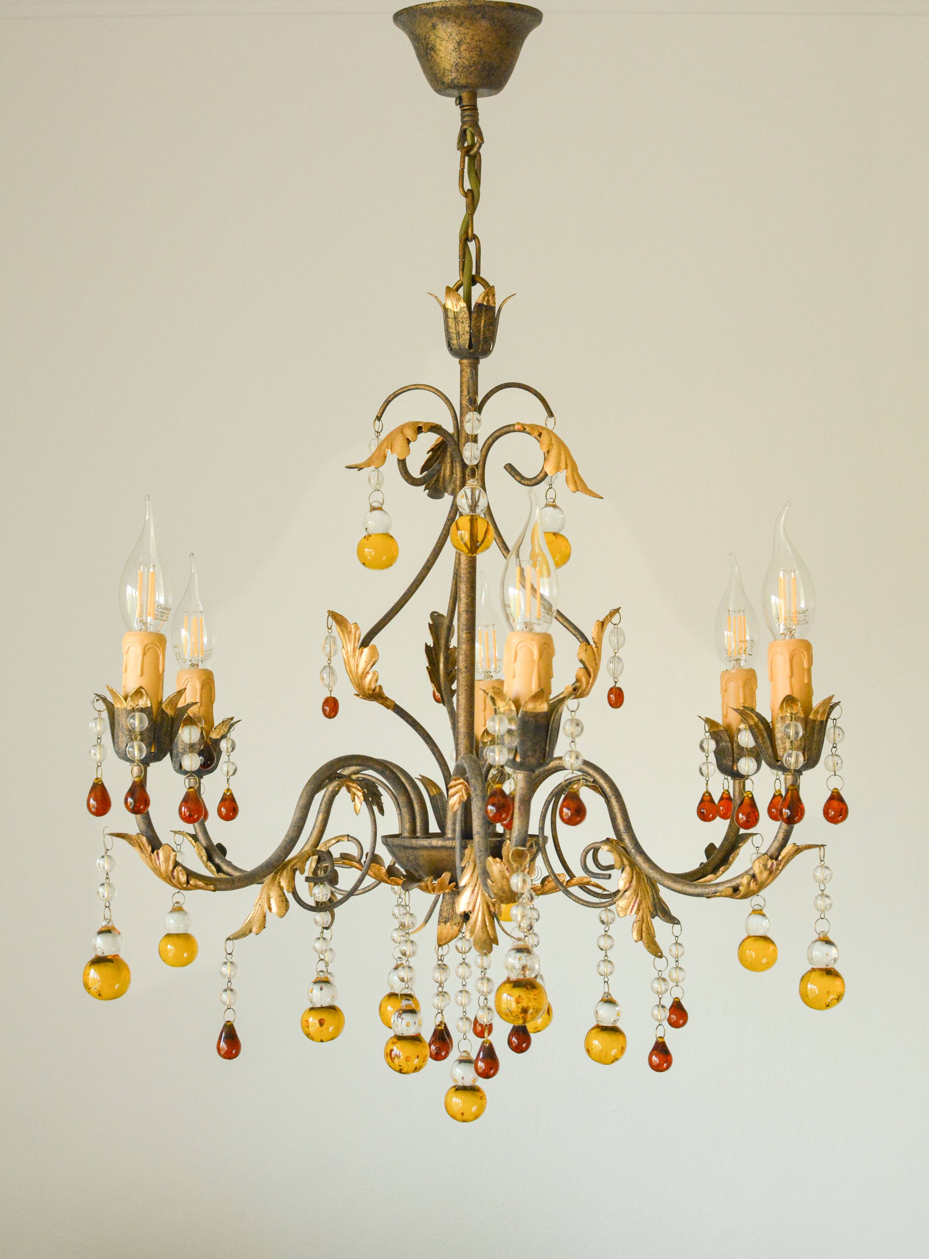 Italian vintage chandelier with Murano glass pendants.