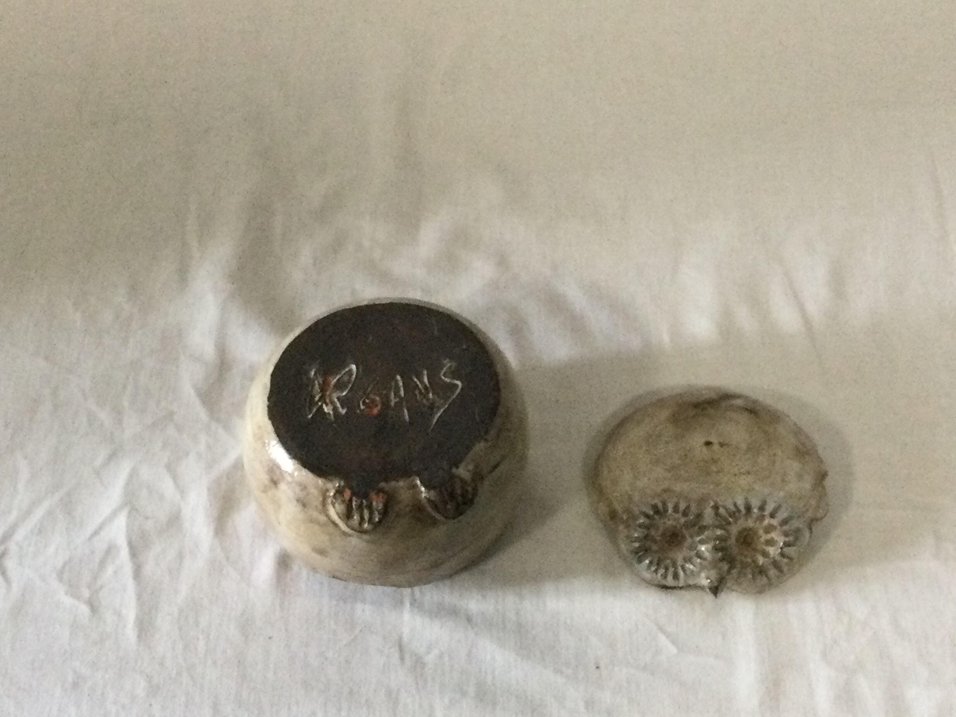 Sandstone box with lid signed Argans