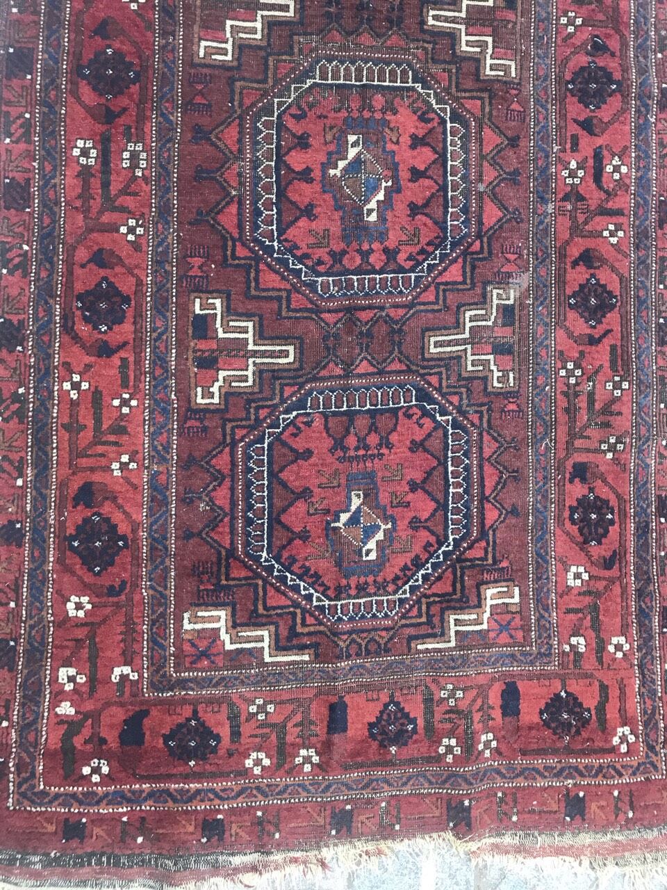 Antique tribal rug turkmen belutch 19th century handmade 104x237 cm