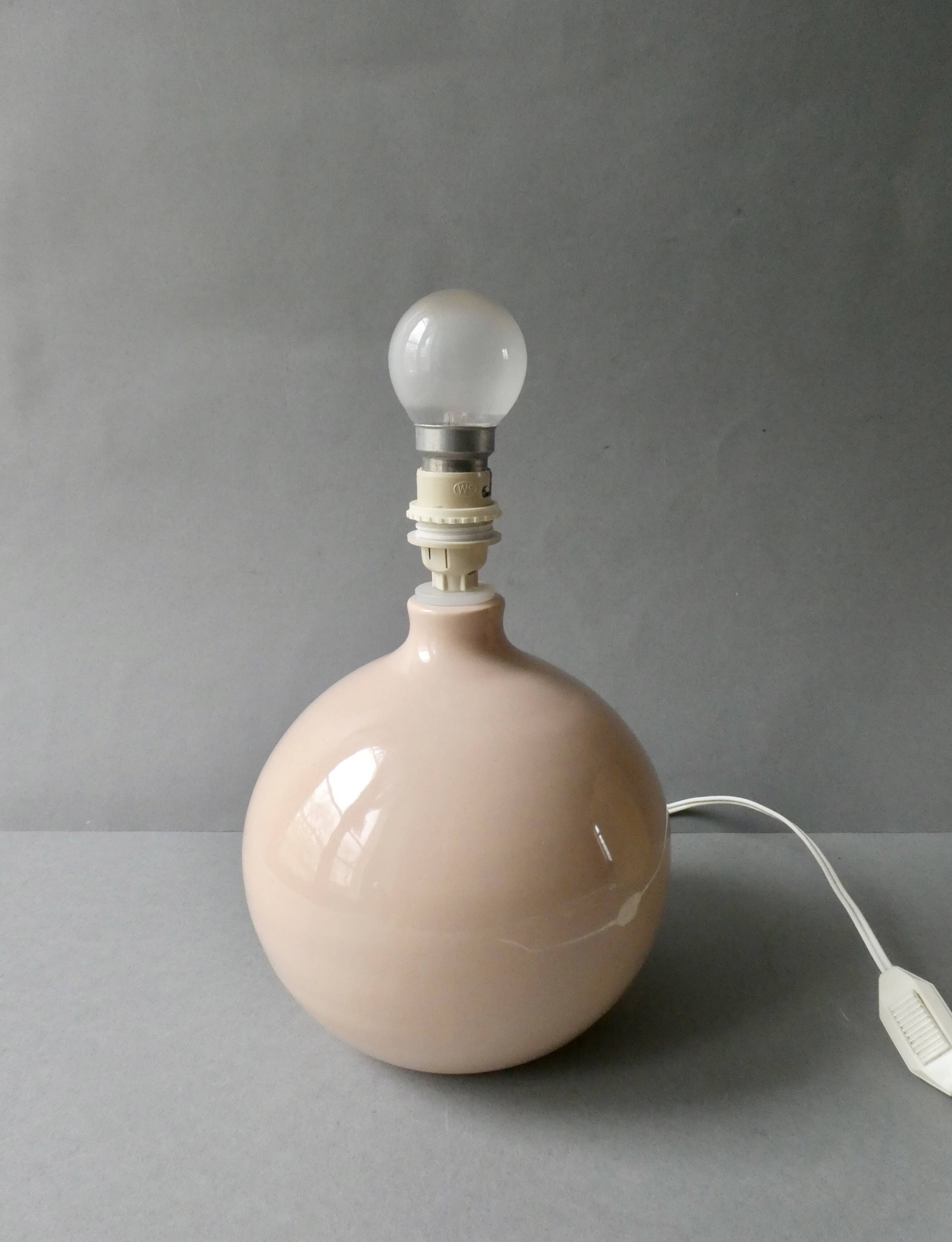 Ceramic lamp, pastel pink, around 1990.