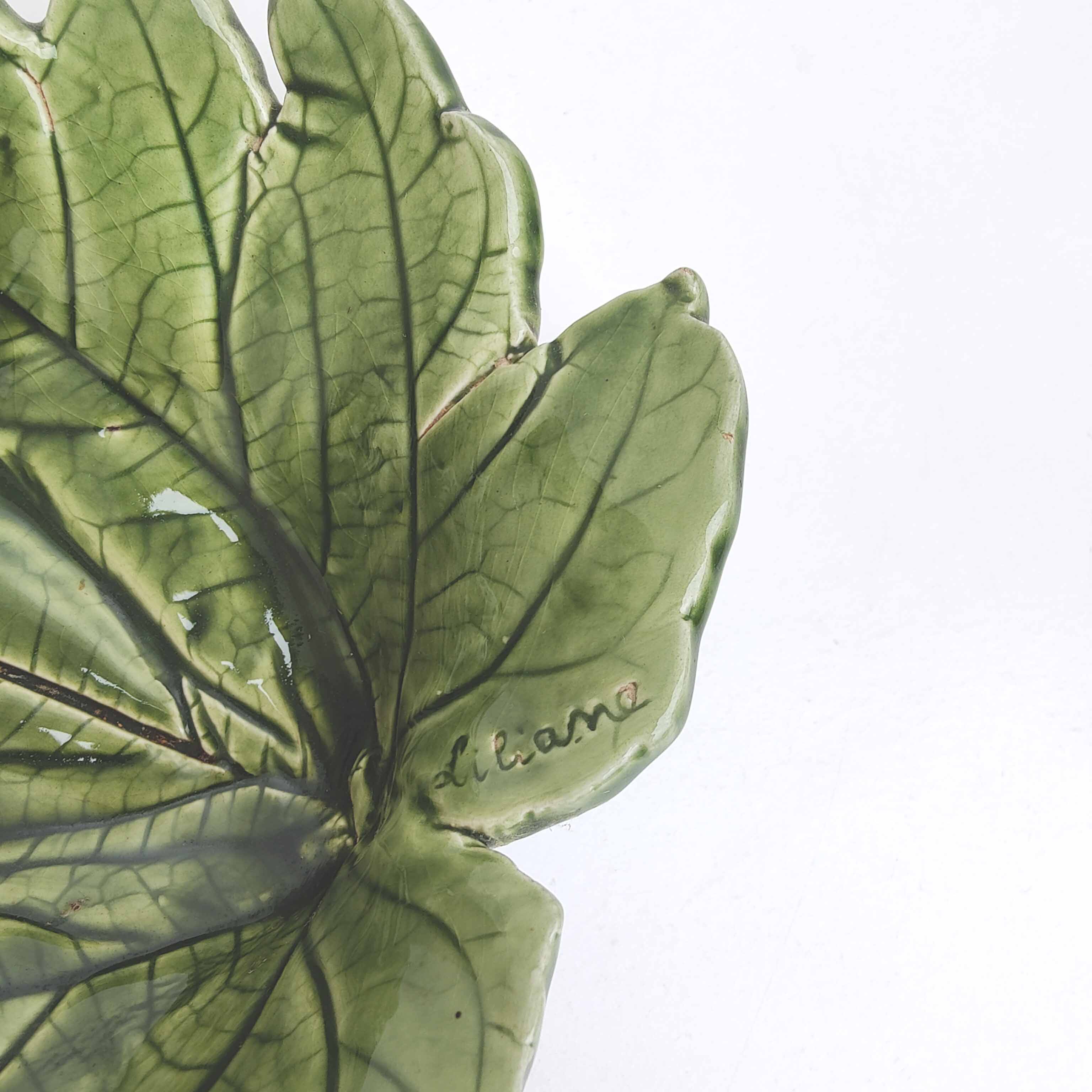 Vintage ceramic leaf cup signed Liliane