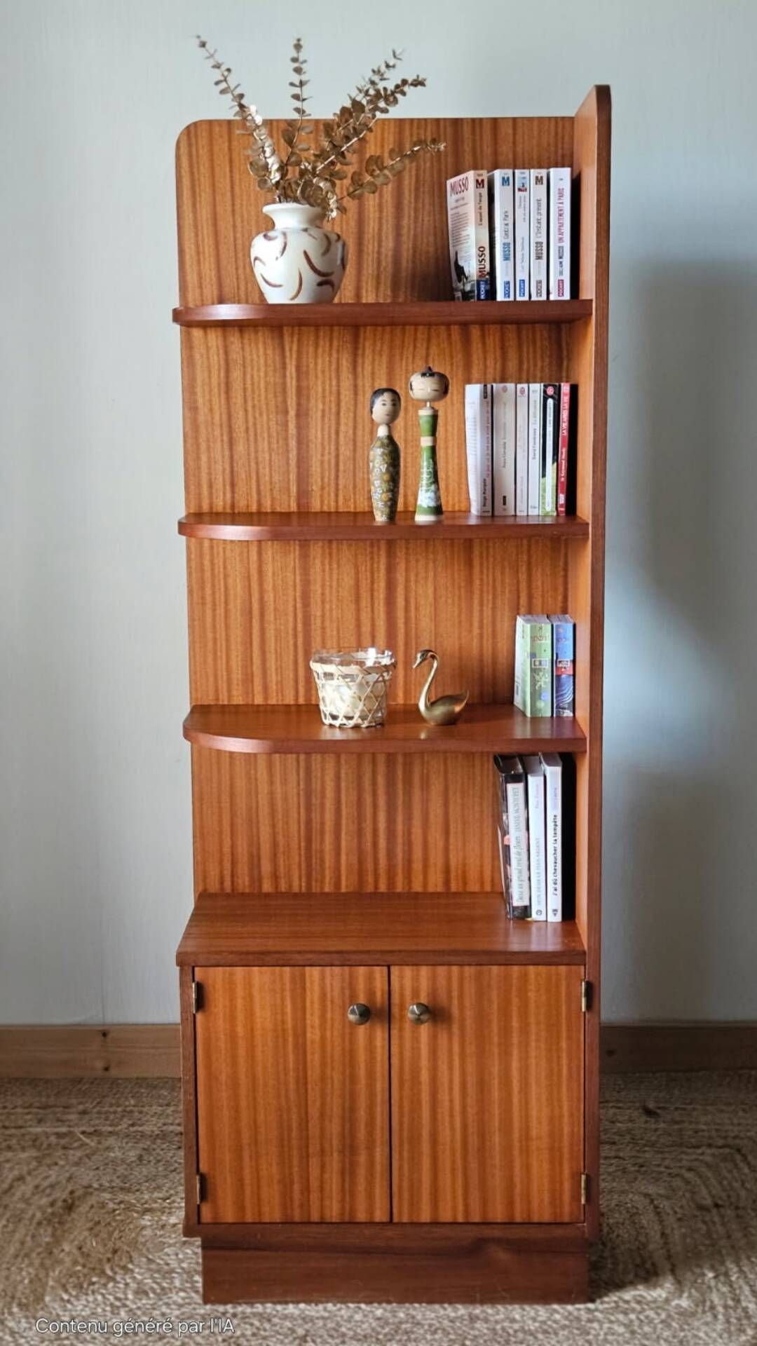 Vintage teak corner bookshelf