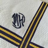 Nappe et 5 serviettes basques vintage en coton à chevrons bleu et jaune