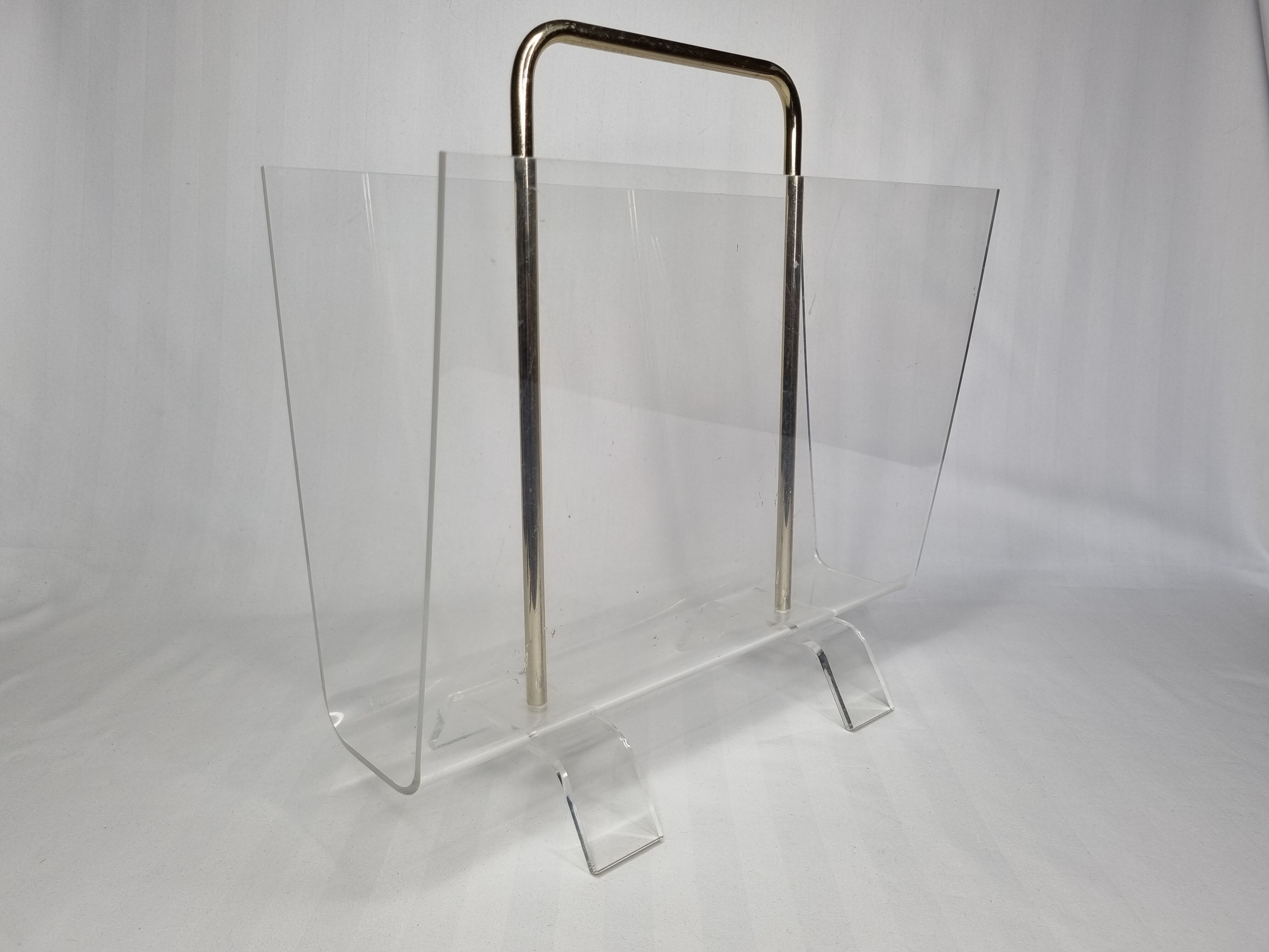 Vintage plexiglass and metal magazine holder, 80s