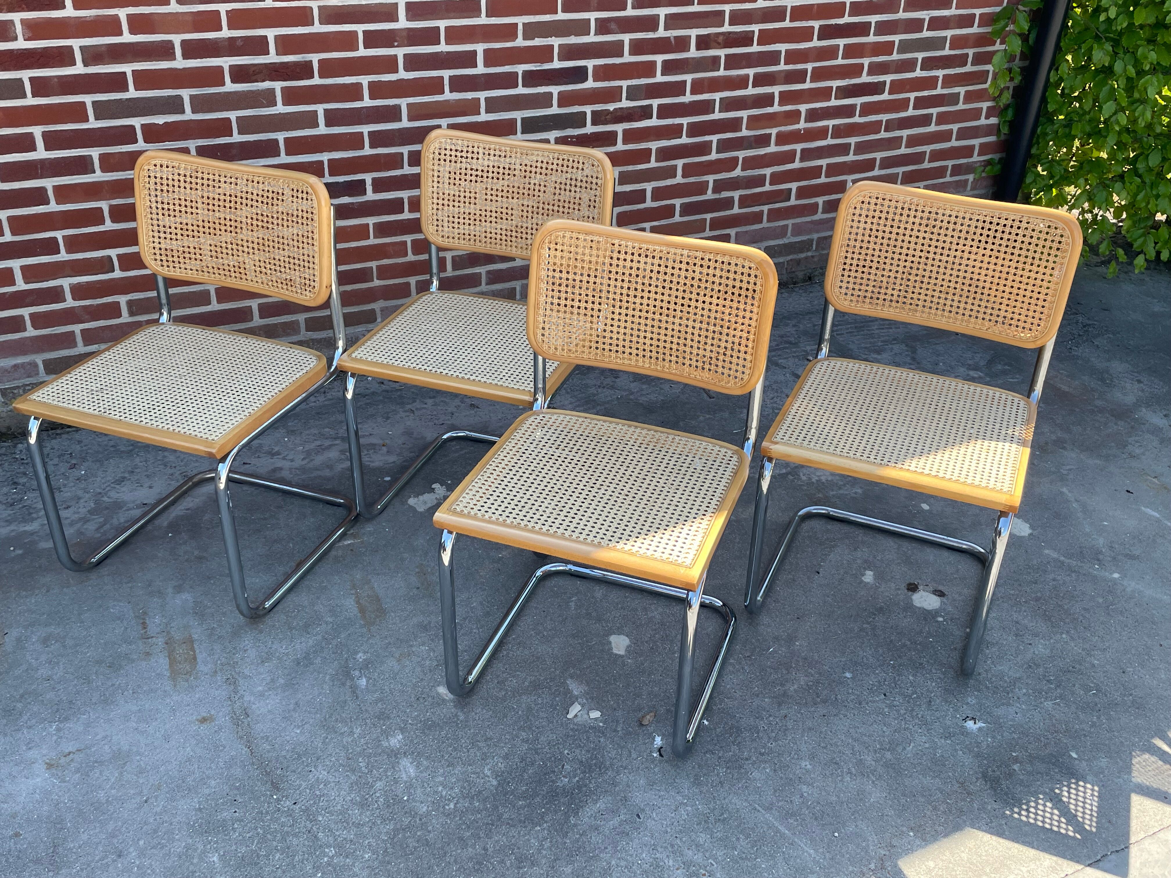 Set of 4 Cesca chairs model b32 in chrome made in italy by Marcel Breuer