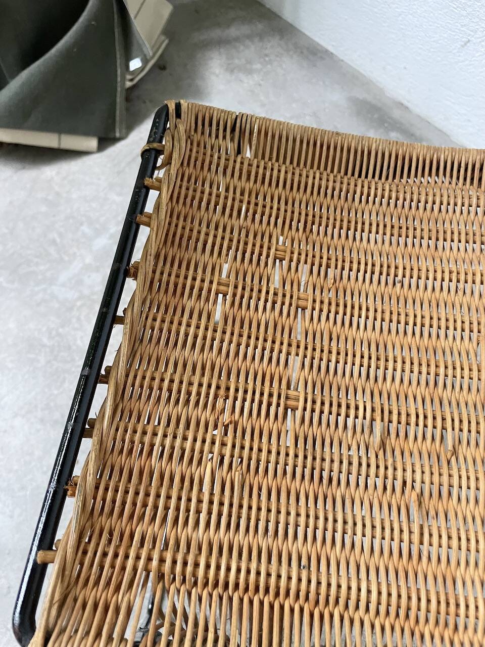 Set of three Raoul Guys wicker and metal stools