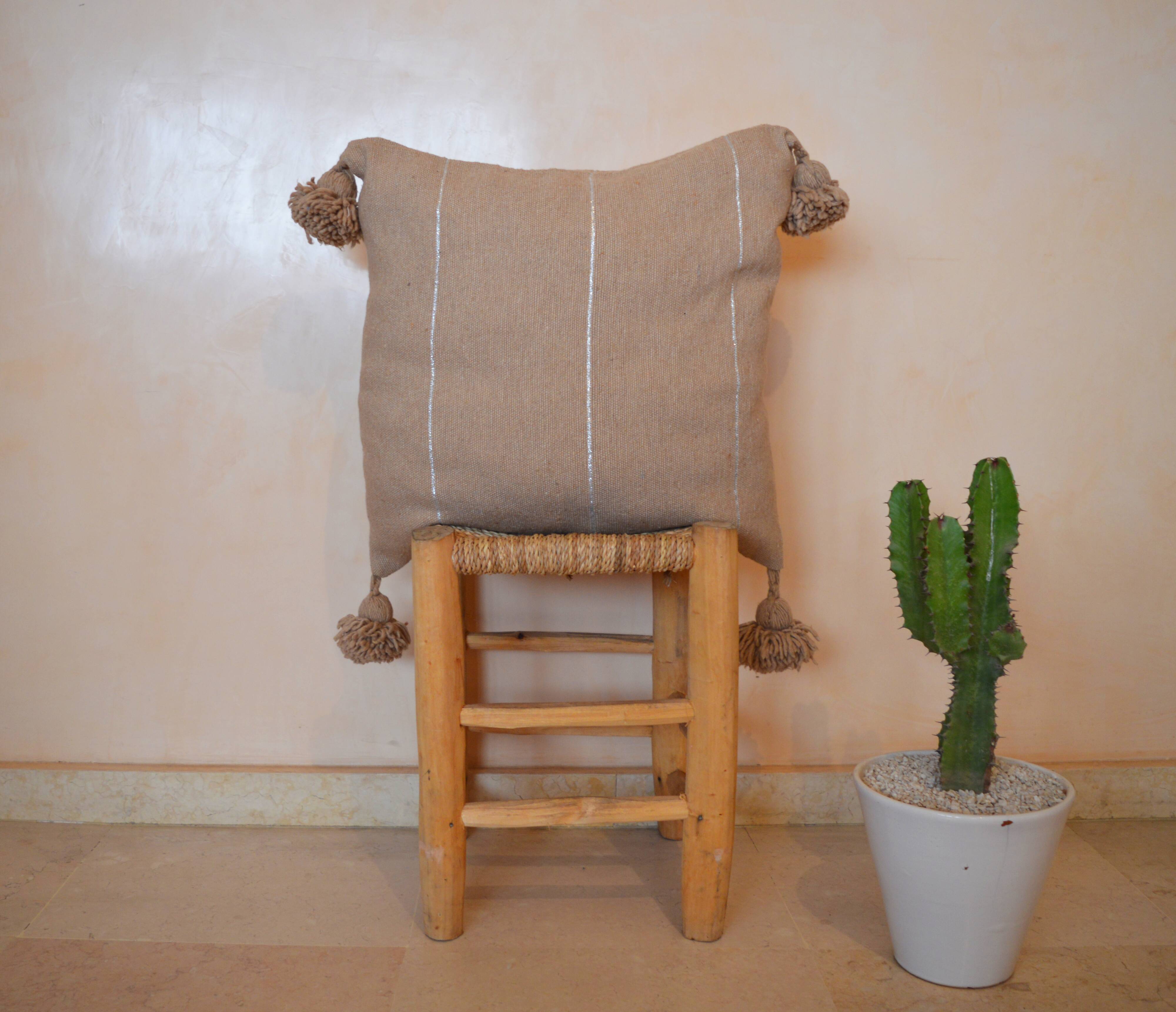 Moroccan pompon pillow 48x48cm brown