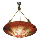 Antique orange German Art Deco WMF Ikora glass pendant lamp 1930