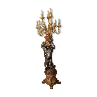 Torchère en bois et résine polychrome