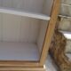 Raw wood craft furniture, pearl gray interior.