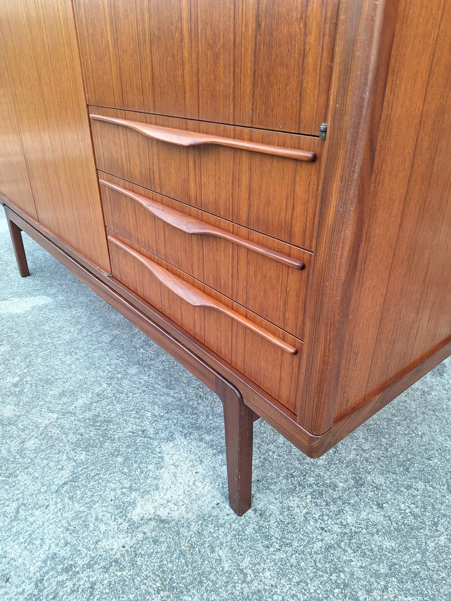 Vintage teak wardrobe, antique clothing cabinet.