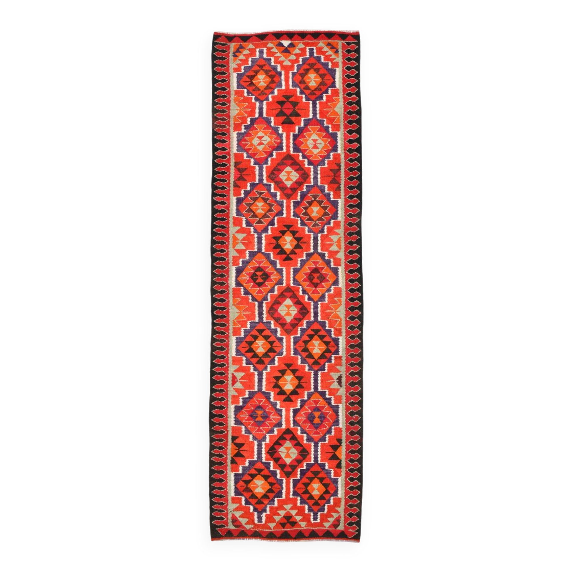 Colorful Geometric Kilim Runner Rug, 95x320Cm