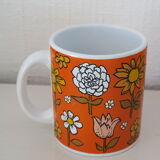 3 Mugs thick porcelain handle 1970 orange flowers Waechtersbach Germany