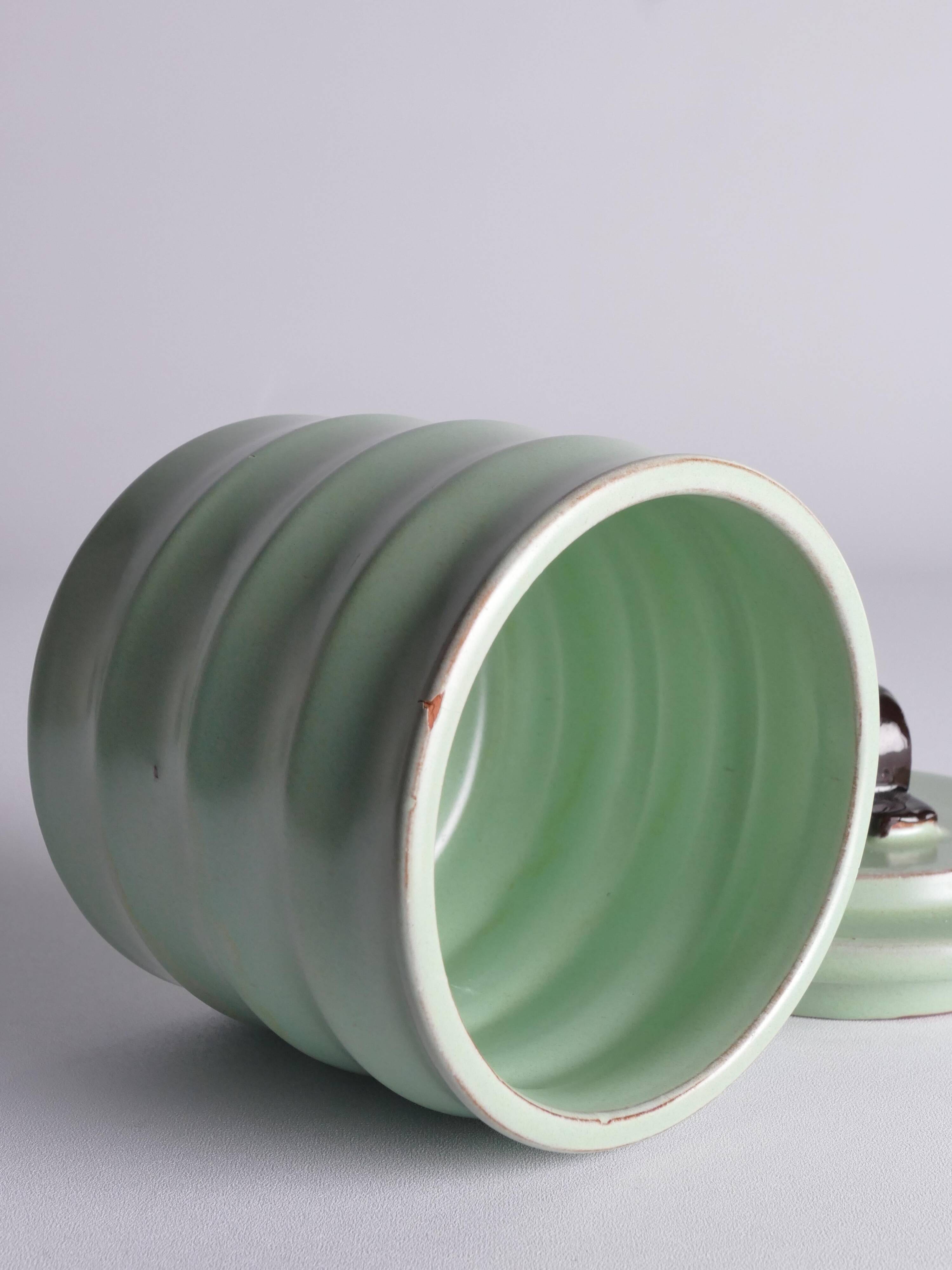 Art Deco Celadon Glazed Lidded Jar by Einar Luterkort for Upsala‑Ekeby, 1930s