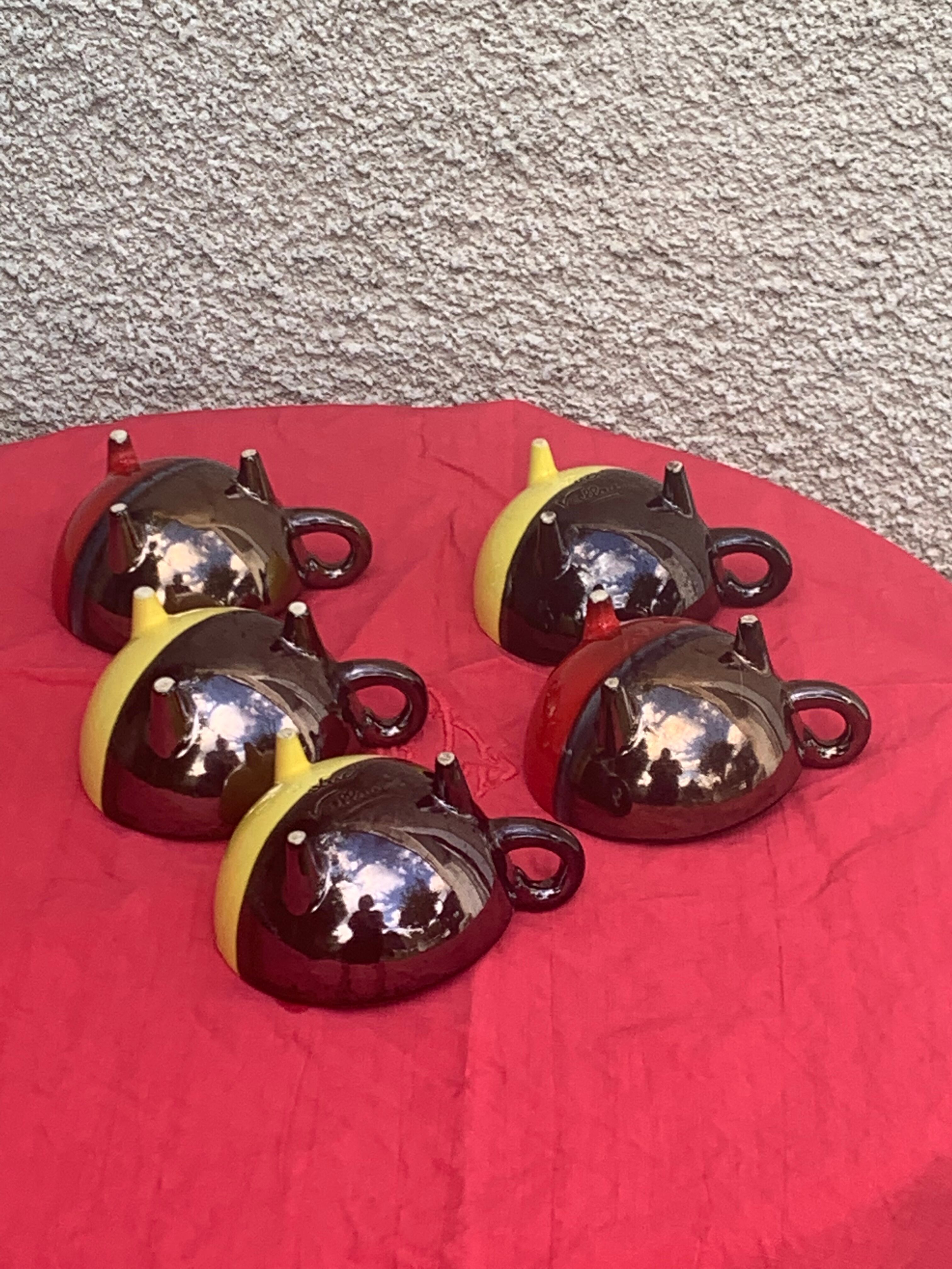 5 cups and 5 saucers signed Luc vallauris vintage
