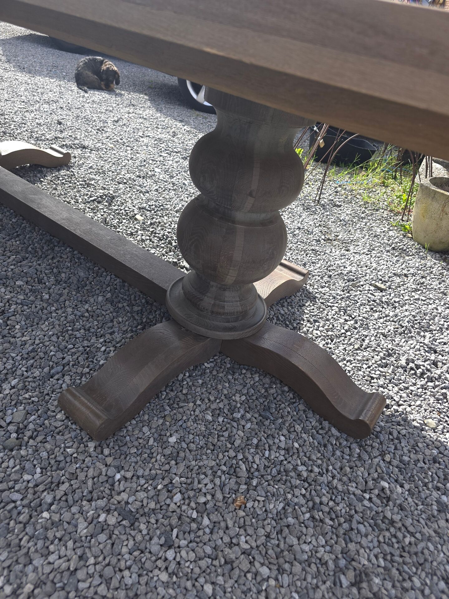 Table de ferme en chêne patiné gris