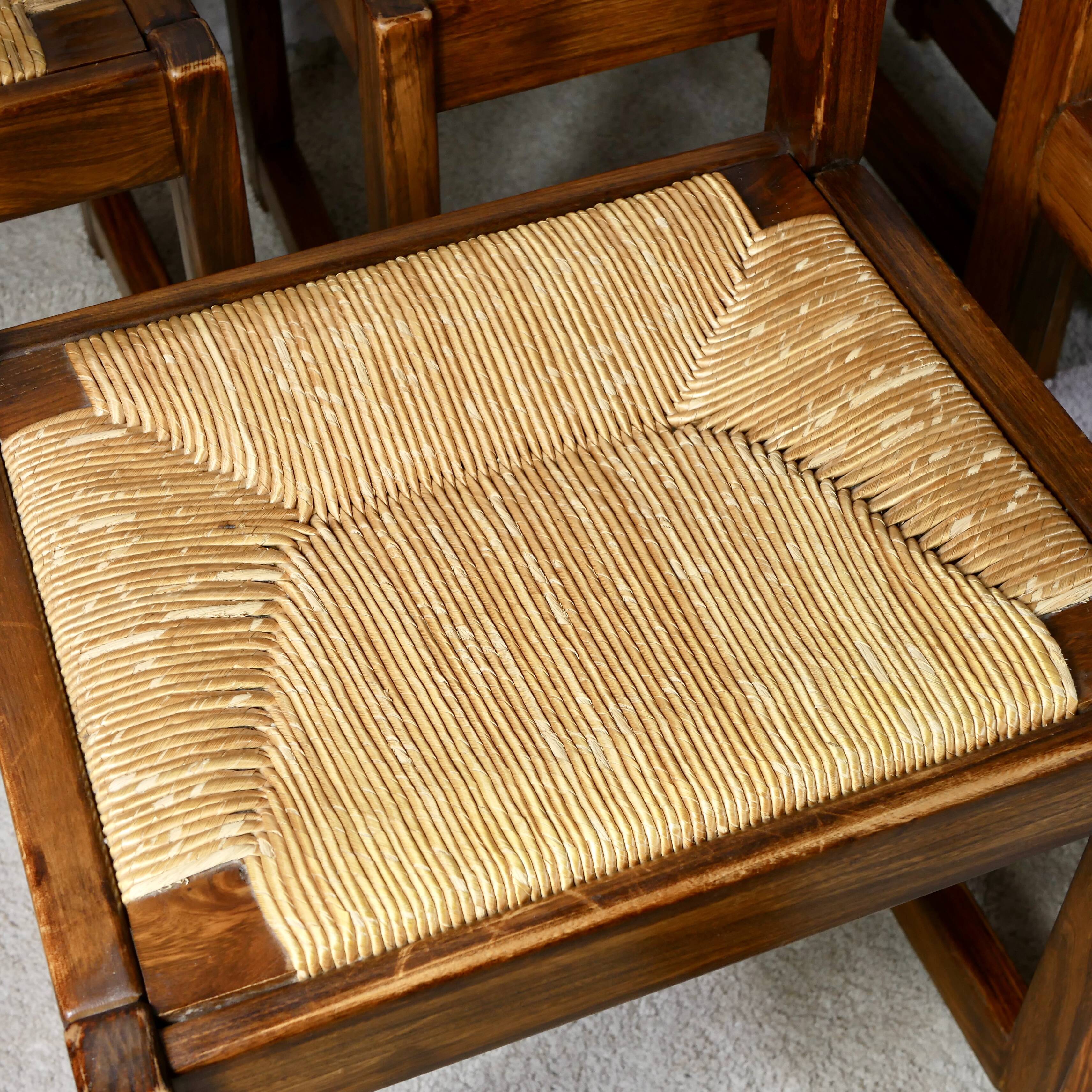 Series of 6 chairs in elm and rope Maison Regain