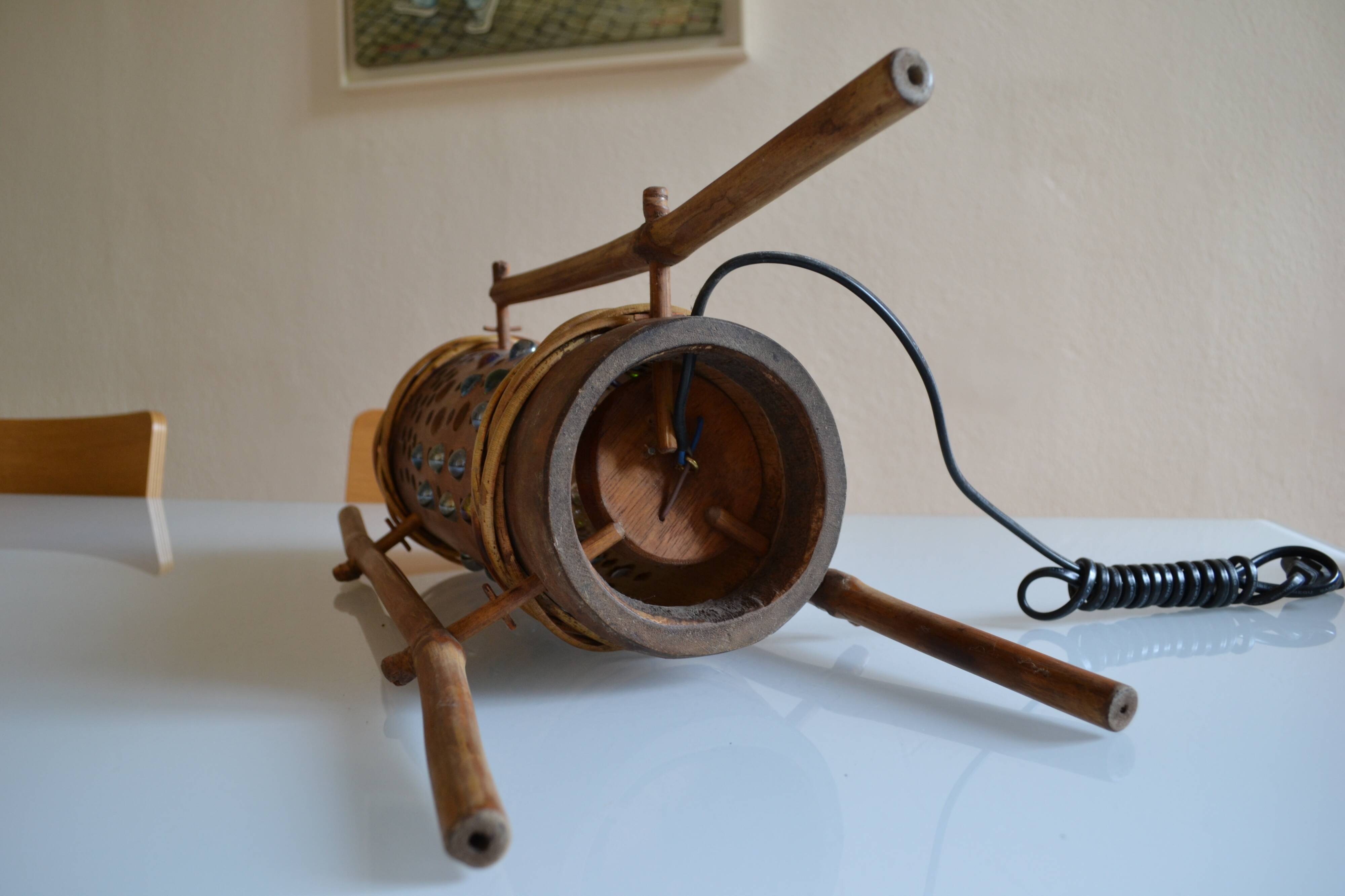 Lampe vintage tripode en bambou