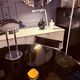Round dining table, 1980s, black stained wood with glass top