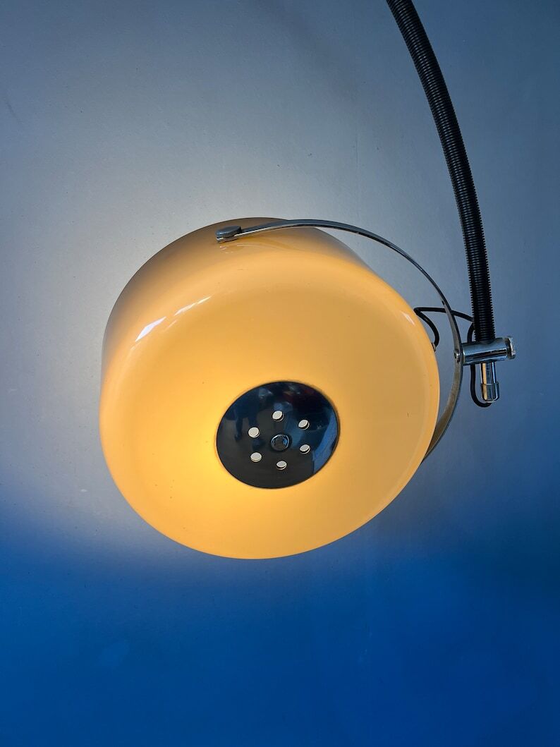 GEPO arch floor lamp with beige 'Bucket' lampshade