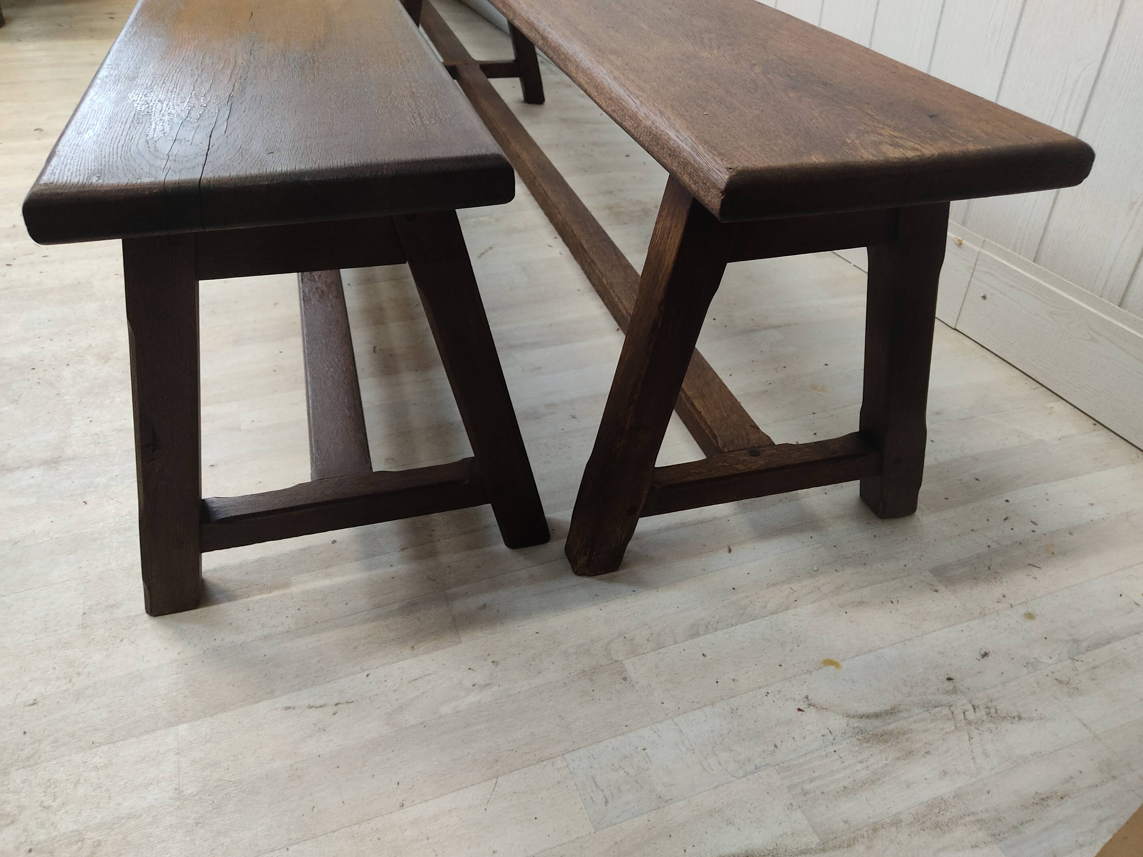 Farmhouse table 3m60 extendable solid oak and its two benches
