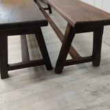 Farmhouse table 3m60 extendable solid oak and its two benches