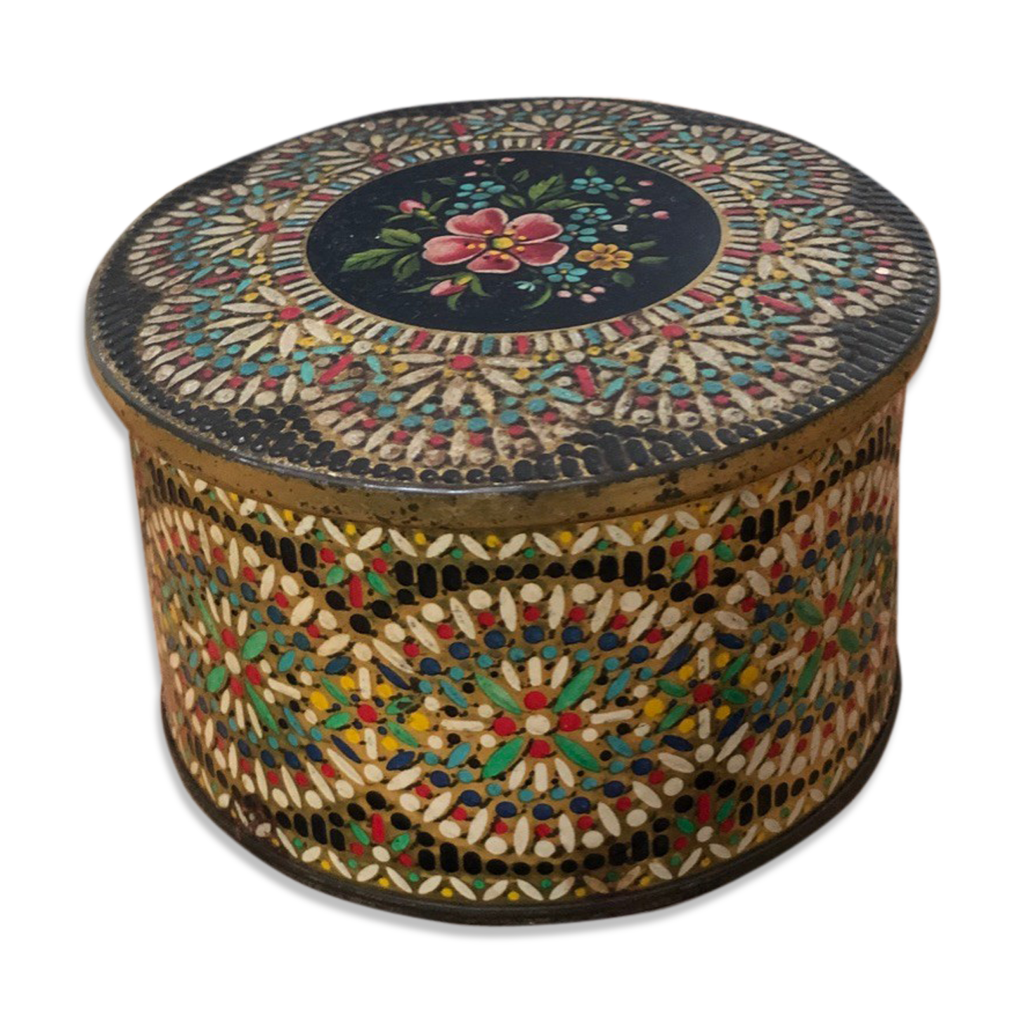 Metal candy box, flower and mosaic decoration, 60