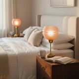 Pair of Art Deco bedside lamps in brass and etched glass