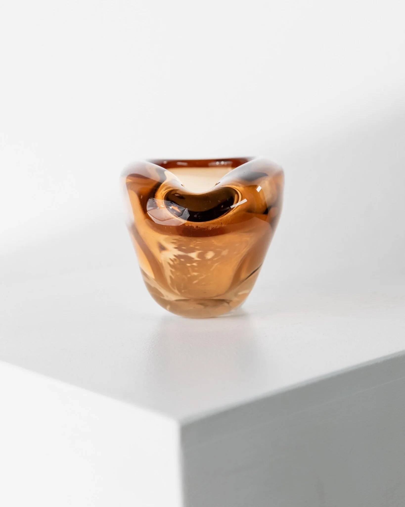 Orange Thick Glass Bowl Ashtray by Pavel Stejskal for Beranek Skrdlovice, 1970s Czech Vintage Decor