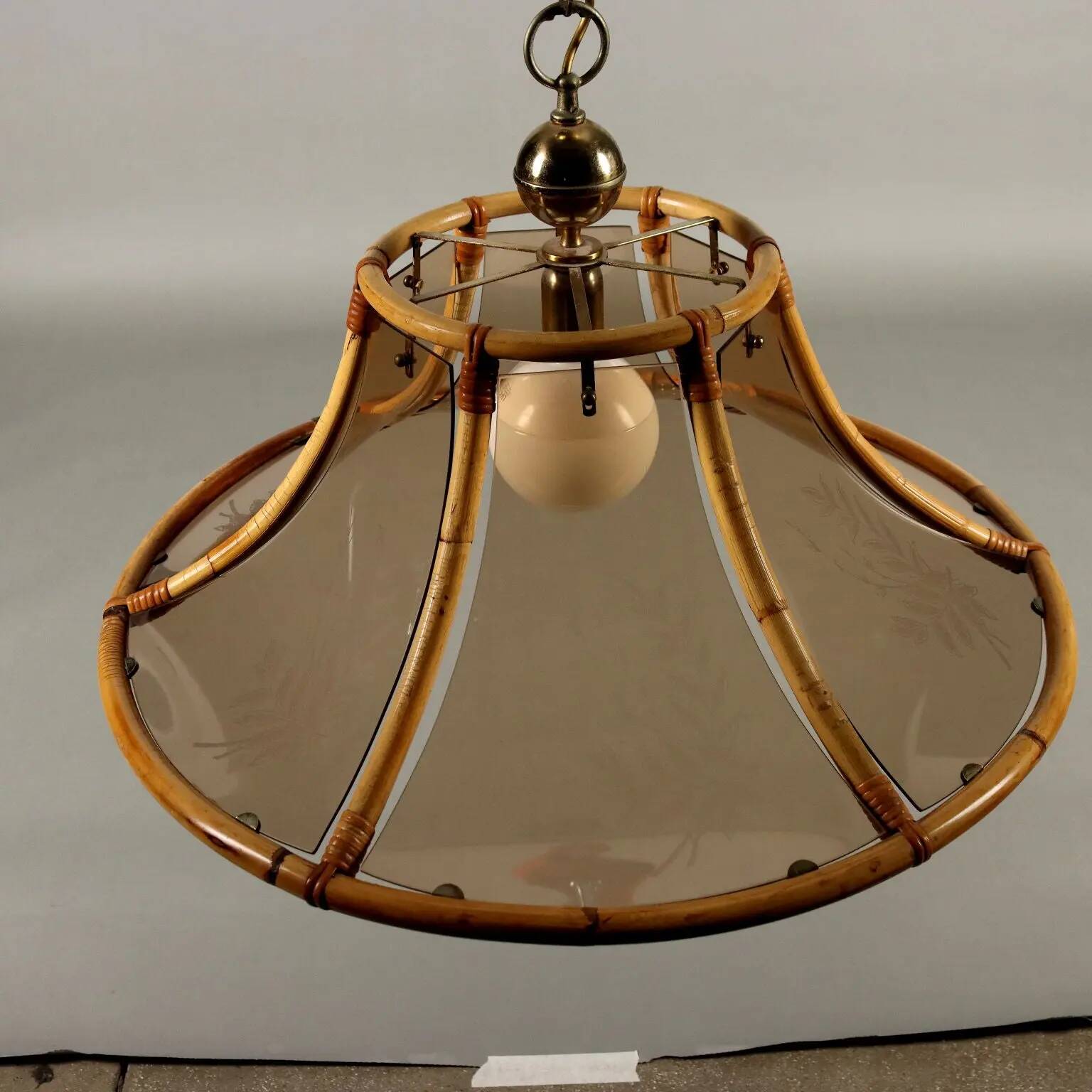 Vintage lamp from the 1980s made of bamboo and glass, Italy.