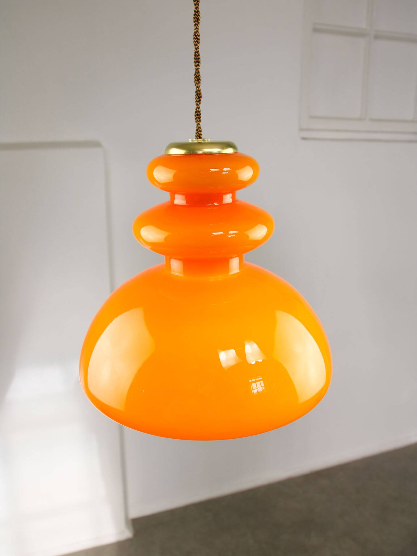 Mid-Century Italian Orange Glass & Brass Pendant Lamp, 60s