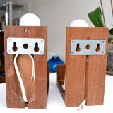 Pair of Louis Kalff opaline and teak wall lights from the 50s/60s