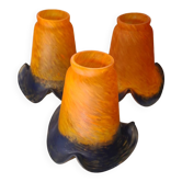 Set of 3 art deco glass paste tulips for chandelier lamp. style muller fres mon