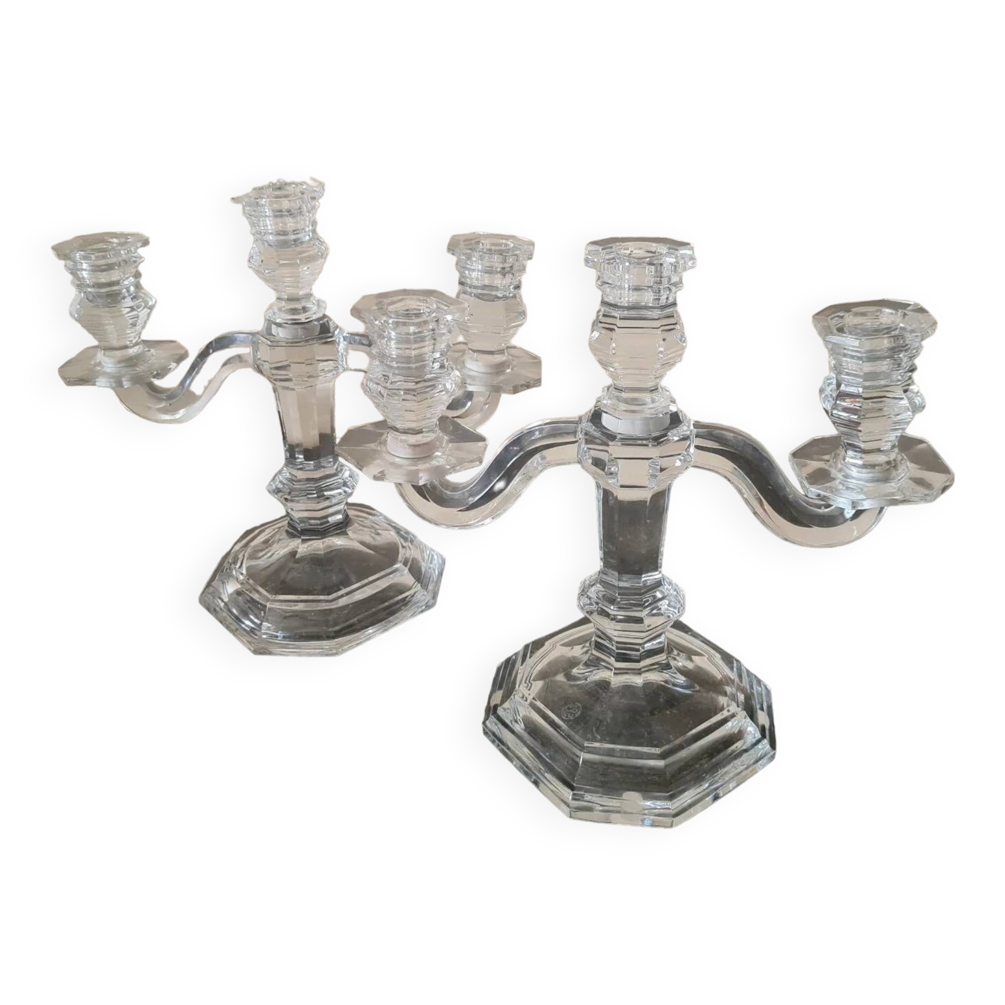 Pair of crystal candelabra, signed Baccarrat