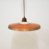 Copper milk glass & teak hanging lamp Bernt Karlby for Lyfa