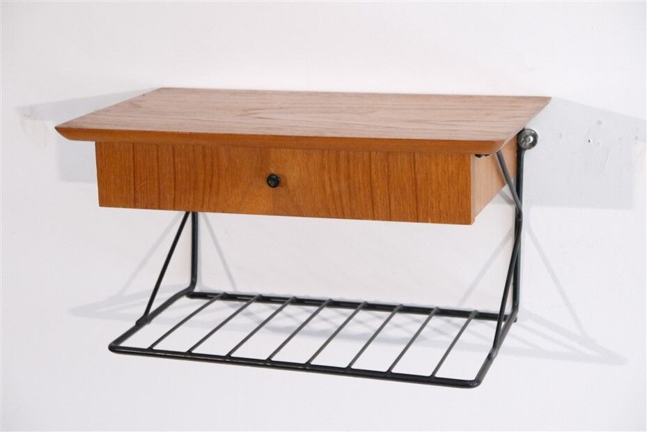 Pair of Scandinavian bedside tables to hang in teak 1960