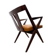 4 Dining chairs inspired by Pierre Jeanneret style, made of solid wood and leather.