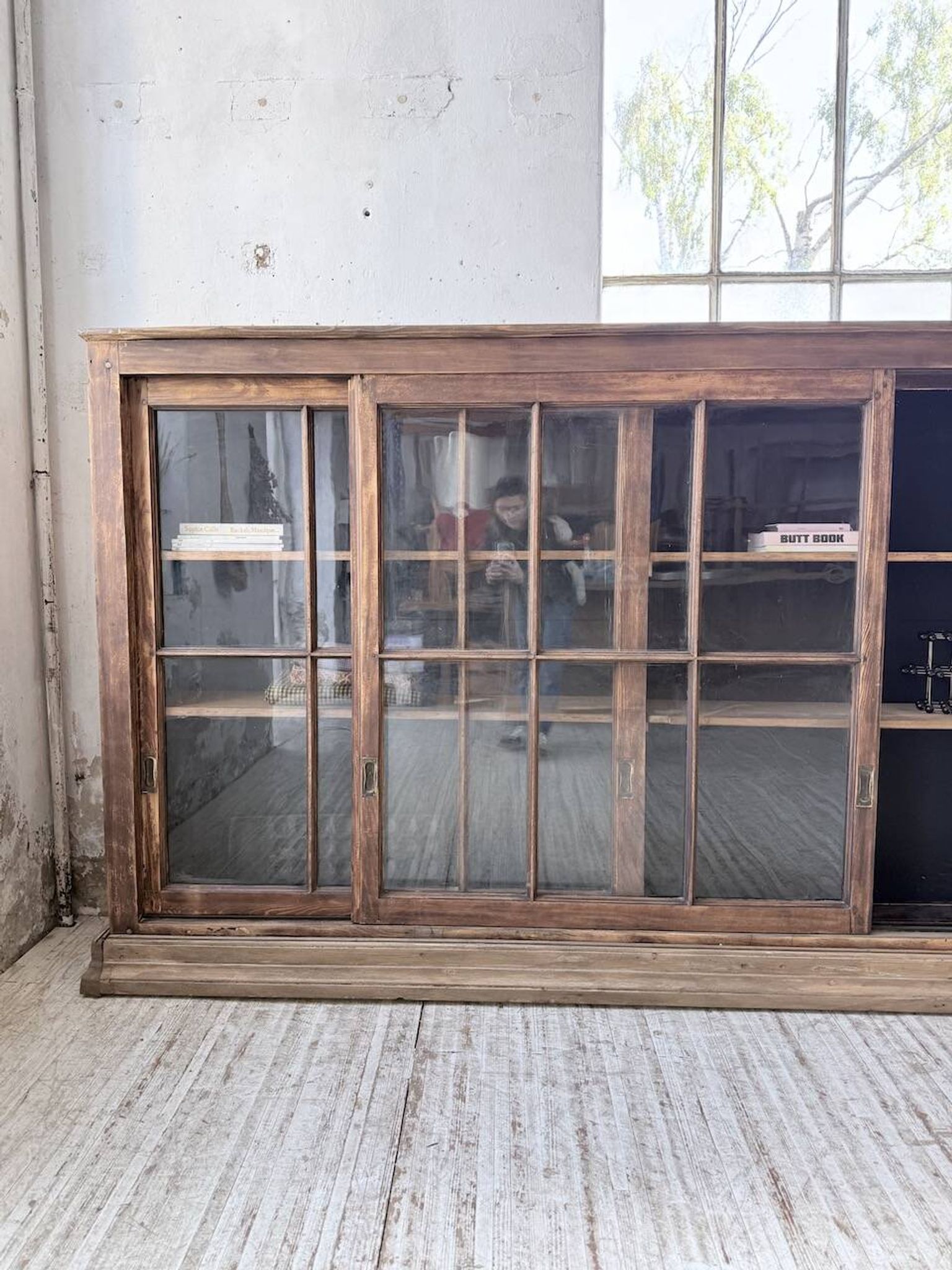 XXL industrial sideboard with glass doors