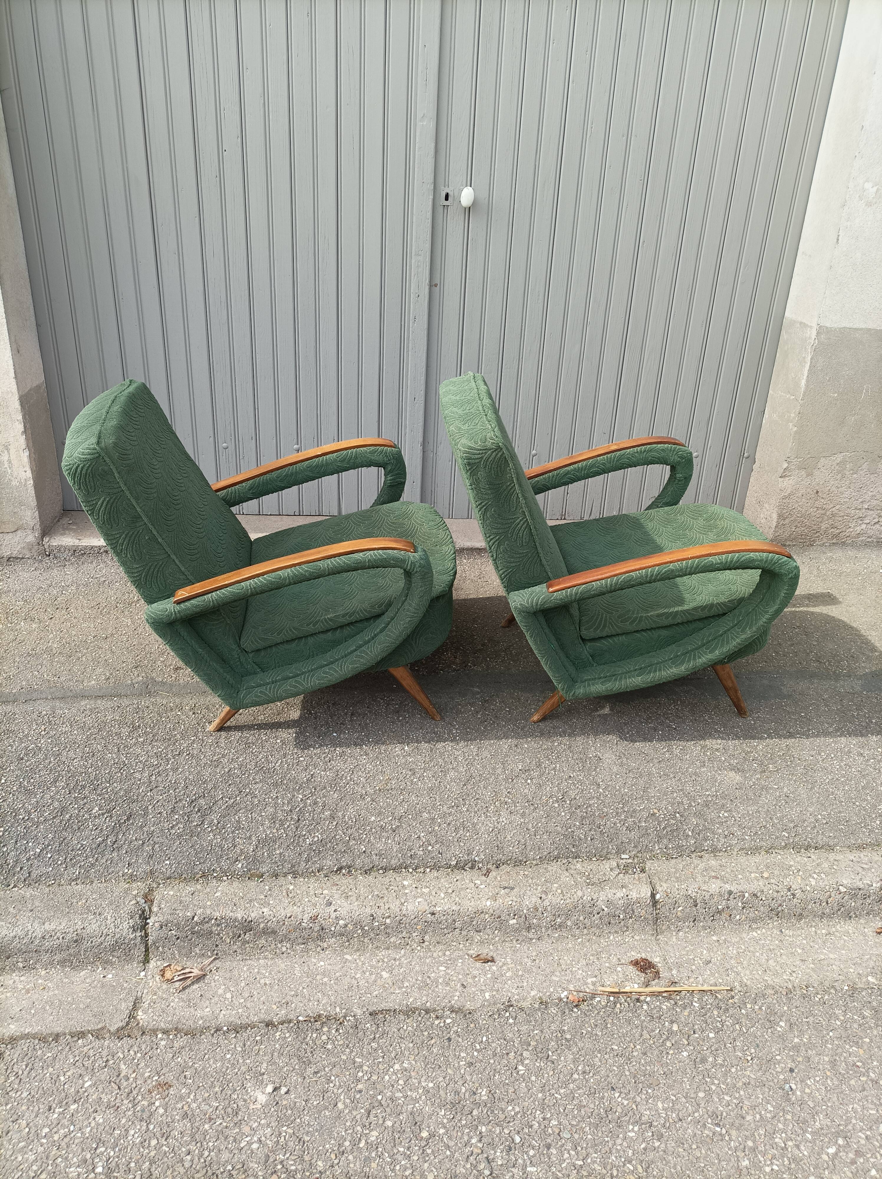 Pair of vintage armchairs green fabric