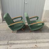 Pair of vintage armchairs green fabric