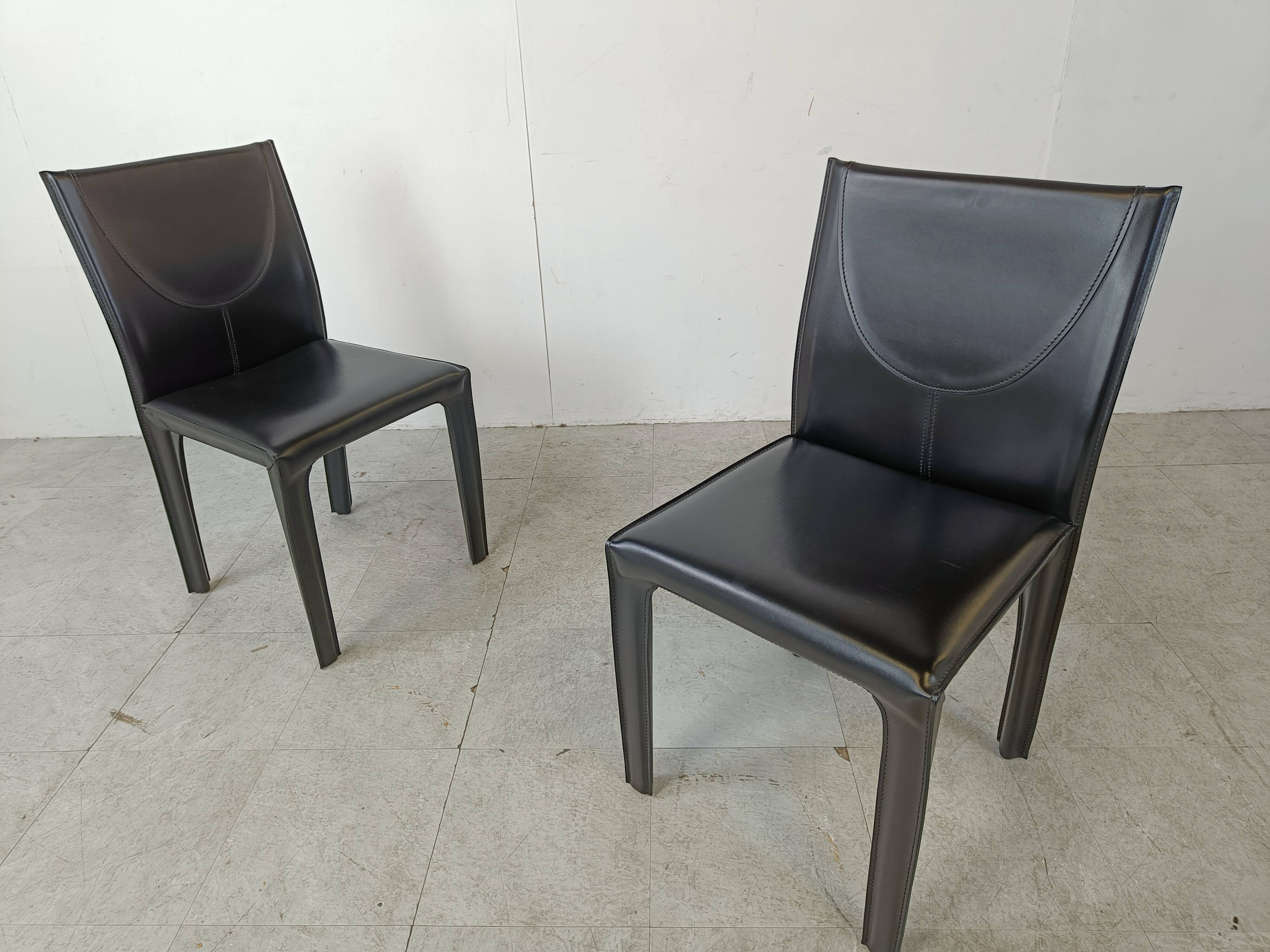 Black leather dining chairs by Arper italy, 1980s - set of 6