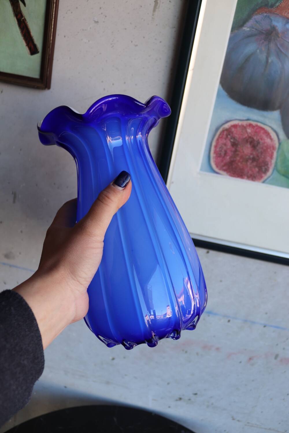 Vintage Italian Cobalt Blue Blown Glass Vase