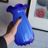 Vintage Italian Cobalt Blue Blown Glass Vase